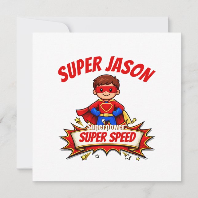 Carte De Remerciements Nom de super-héros personnalisé pour enfants (Devant)