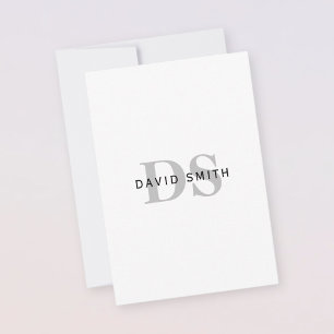 Carte De Remerciements Nom et monogramme modernes Blanc noir et gris