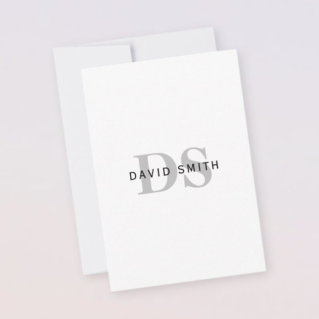 Carte De Remerciements Nom et monogramme modernes | Blanc noir et gris (Créateur téléchargé)