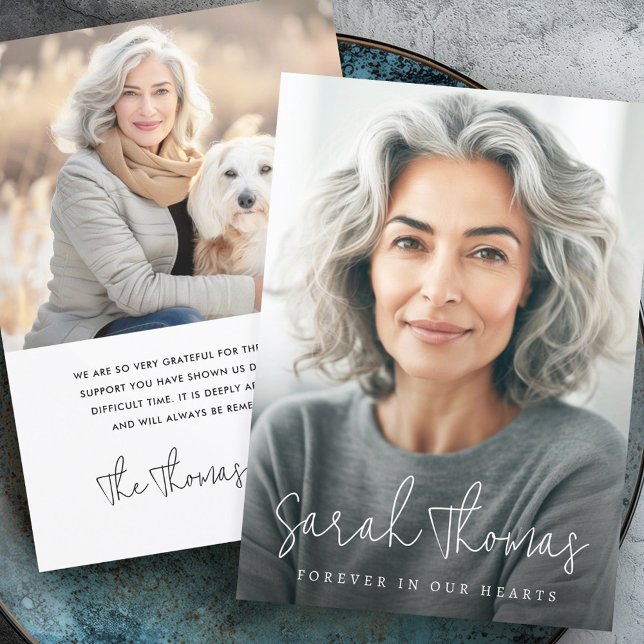 Carte De Remerciements Nom éternel dans nos coeurs photo funéraire sympat (Name forever in our hearts photo funeral sympathy thank you card)