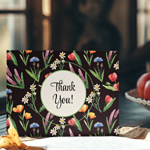 Carte De Remerciements Nom, Fleurs sauvages d'été Moderne Coloré