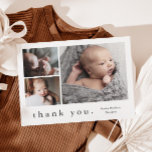 Carte De Remerciements Nom moderne Photo Collage bébé<br><div class="desc">Un petit carte de remerciements de collage photo sucré avec un nom moderne simple 3 photos sur le devant. Le dos a un grand en-tête de nom complet et un message personnel de la famille. Cliquez sur le bouton Modifier pour customiser cette conception avec vos photos et détails.</div>