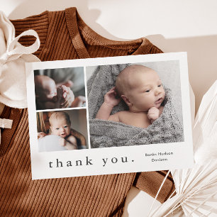 Carte De Remerciements Nom moderne Photo Collage bébé