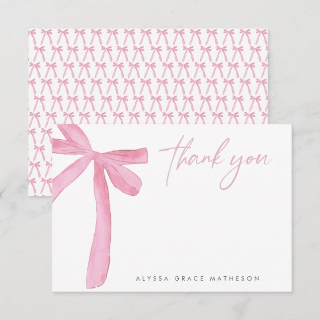 Carte De Remerciements Nom personnalisable Ruban Rose mariage Shower de m (Devant / Derrière)