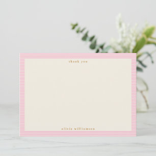 Carte De Remerciements Nom personnalisé avec rayures roses simples vintag