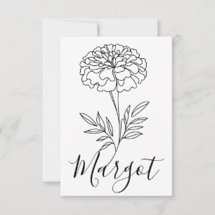 Carte De Remerciements Nom personnalisé Octobre Marigold Flower de naissa