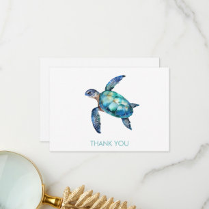 Carte De Remerciements Nom personnalisé Sea Turtle Blanc & Turquoise