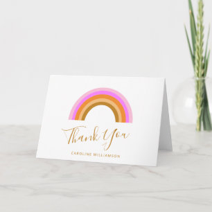 Carte De Remerciements Nom personnalisé simple rose rétro arc-en-ciel écr