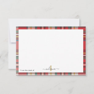 Carte De Remerciements Nom rustique du script de monogramme rouge plaid