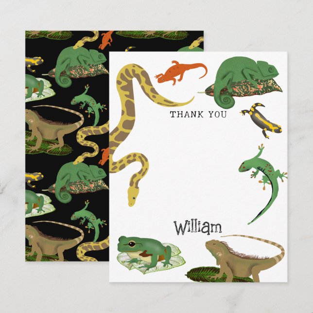 Carte De Remerciements Noms de Reptiles, Lézards & Amphibiens pour Enfant (Devant / Derrière)