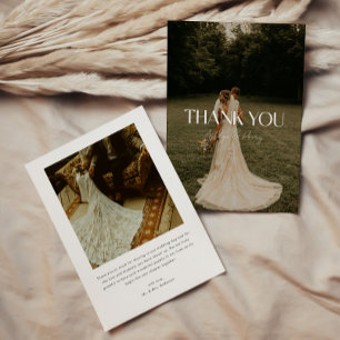 Carte De Remerciements Noms de script minimaliste moderne 2-Photo Mariage