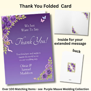 Carte De Remerciements Noms & Message sur Fleurs Mauve Violet & Blanc