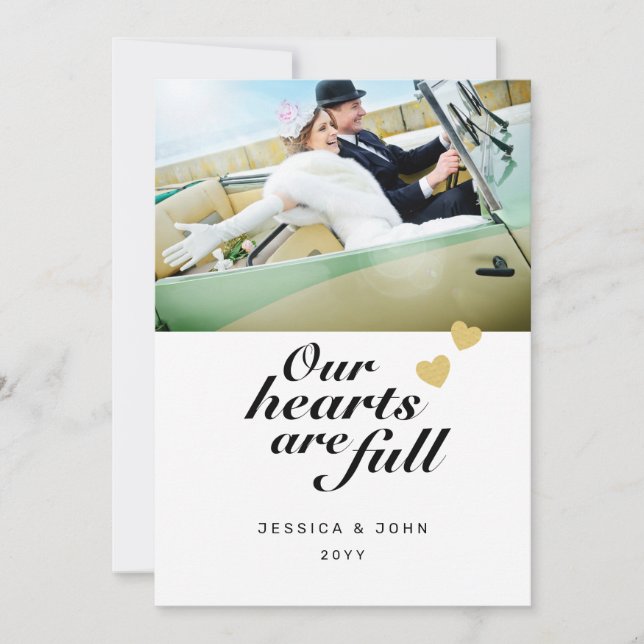 Carte De Remerciements Nos coeurs sont complets 2 Mariage photo (Devant)