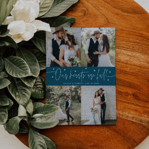 Carte De Remerciements Nos cœurs sont pleins Photo de mariage sarcelle