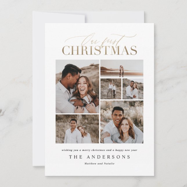 Carte De Remerciements nos premiers noël, nouvellement mariés (Devant)