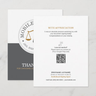 Carte De Remerciements Notaire mobile personnalisé Signature légale QR Gr