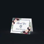 Carte De Remerciements Note Bleue bat mitzvah Floral Bourgogne<br><div class="desc">Bat mitzvah Aquarelle Bourgogne Marsala Bleu Floral Merci Carte Note</div>