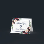 Carte De Remerciements Note Bleue bat mitzvah Floral Bourgogne<br><div class="desc">Bat mitzvah Aquarelle Bourgogne Marsala Bleu Floral Merci Carte Note</div>