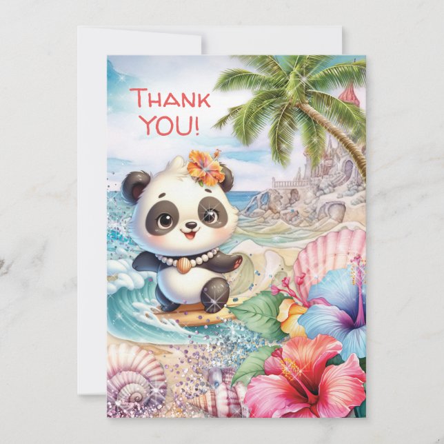 Carte De Remerciements Note de remerciement de Panda de Plage (Devant)