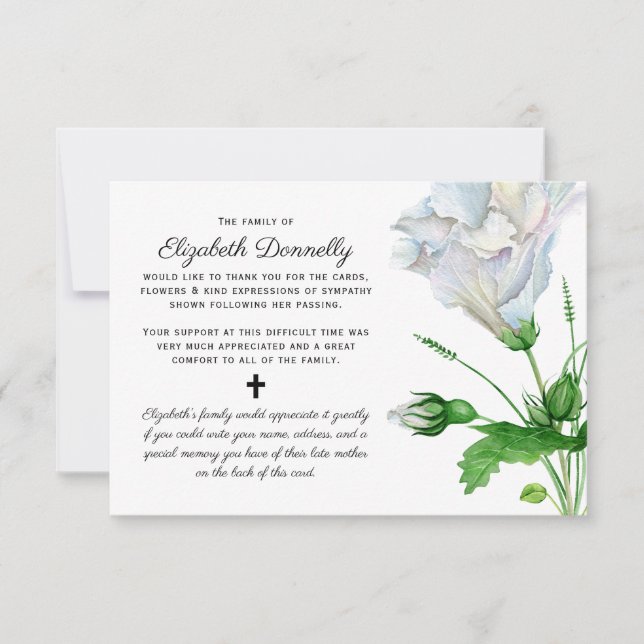 Carte De Remerciements Note de remerciement en mémoire | Mémoire funérair (Devant)