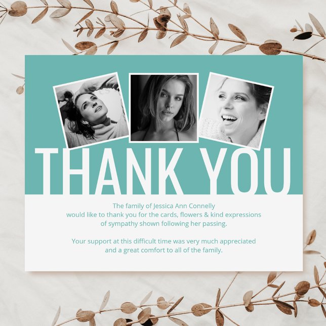 Carte De Remerciements Note de remerciement funéraire moderne | Turquoise (Créateur téléchargé)