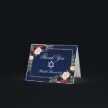 Carte De Remerciements Note d'or bleu bat mitzvah Floral Bourgogne<br><div class="desc">Aquarelle bat mitzvah Bourgogne Marsala Bleu Floral Or Merci Carte Note</div>