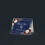 Carte De Remerciements Note d'or bleu bat mitzvah Floral Bourgogne<br><div class="desc">Aquarelle bat mitzvah Bourgogne Marsala Bleu Floral Or Merci Carte Note</div>