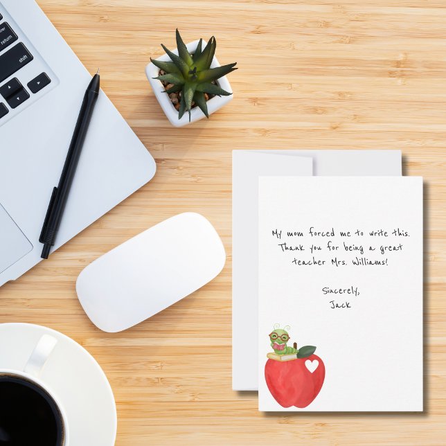 Carte De Remerciements Note drôle pour enfants, Pomme rouge, Remerciement (Créateur téléchargé)