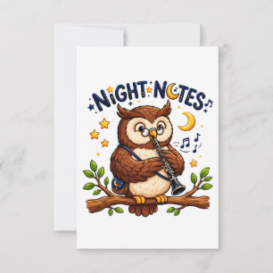 Carte De Remerciements Notes de nuit Musicien Hibou