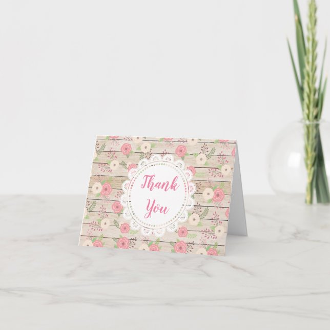 Carte De Remerciements Notes de remerciement Rustic Wood and Flowers Card (Devant)
