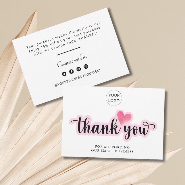 Carte De Remerciements Notes de remerciements personnalisées (Personalized Business Thank You Notes pink heart)