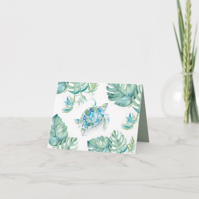 Carte De Remerciements Notes de remerciements tropicales Aquarelle Tortue (Devant)