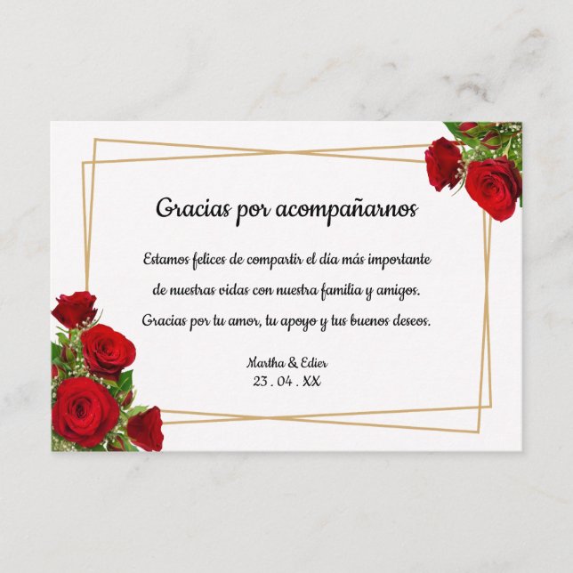 Carte De Remerciements Notes de table Rose Cramoisie Réception Espagnole (Devant)