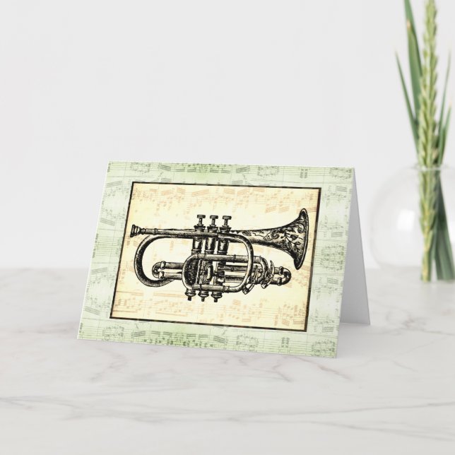 Carte De Remerciements Notes de trompette et de musique (Devant)