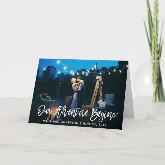 Carte De Remerciements Notre aventure commence brosse Script Mariage Plie (Devant)