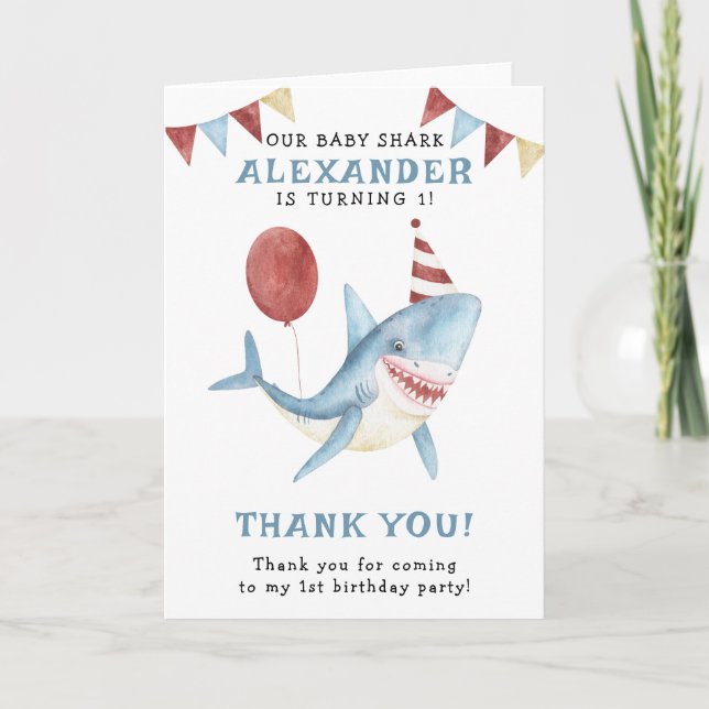 Carte De Remerciements Notre Bébé Requin 1er Anniversaire sous la mer (Devant)
