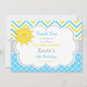 Carte De Remerciements Notre petit Anniversaire bleu et jaune soleil