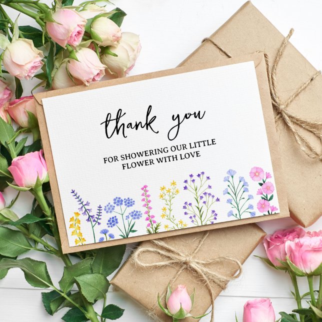 Carte De Remerciements Notre petite fête du jardin de printemps Fleur sau (Spring Wildflowers Garden Party Thank You Card)