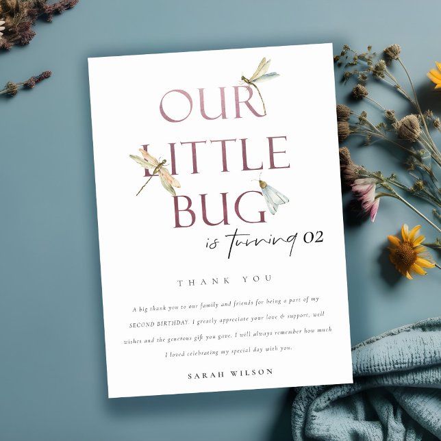 Carte De Remerciements Notre Petite libellule rose Bug N'Importe Quel Âge (Créateur téléchargé)