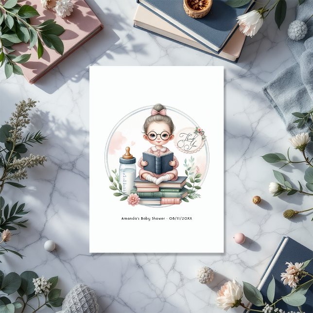 Carte De Remerciements "Notre prochain chapitre" Baby shower à thème (Our Next Chapter Book-Themed Baby Shower Thank You Card)
