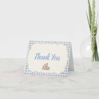Carte De Remerciements Noun ours en gingham bleu