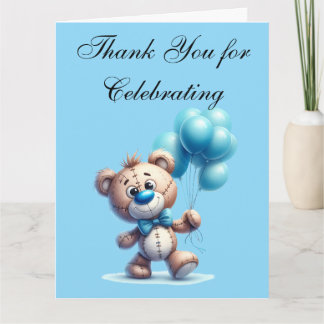 Carte De Remerciements Nounours avec ballons bleus
