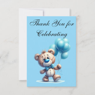 Carte De Remerciements Nounours avec ballons bleus