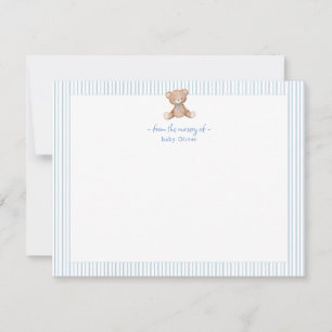 Carte De Remerciements Nounours en peluche bébé garçon bordure bleue