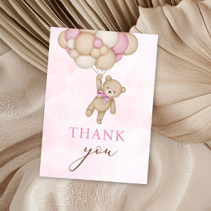 Carte De Remerciements Nounours en peluche rose bébé