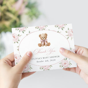 Carte De Remerciements Nounours ours en peluche, noeud papillon rose, fle