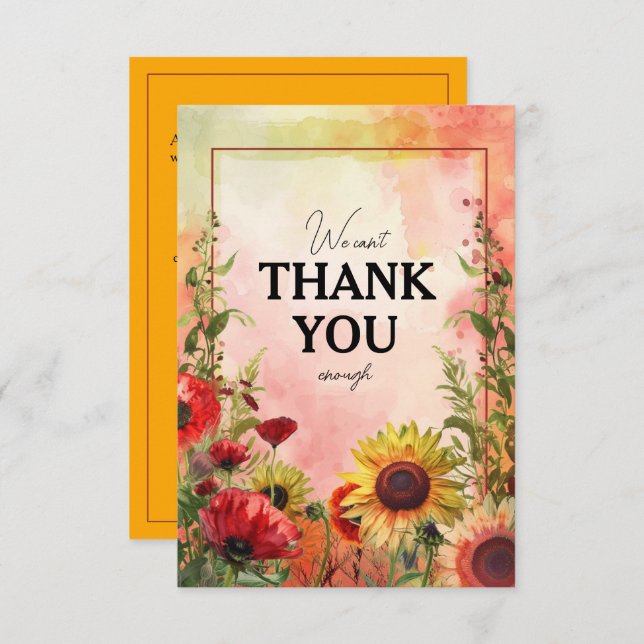 Carte De Remerciements 🌻 Nous ne pouvons pas vous remercier Sunny Petals (Devant / Derrière)