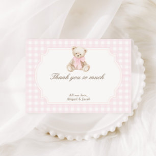 Carte De Remerciements Nous pouvons à peine attendre Ourson en gingham ro