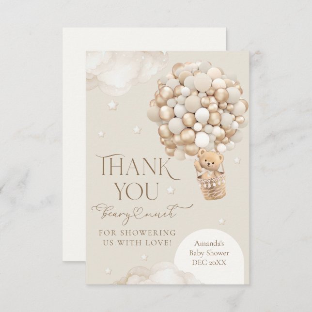 Carte De Remerciements Nous pouvons attendre un Baby shower neutre pour l (Devant / Derrière)