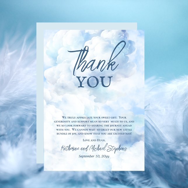Carte De Remerciements Nous Sommes Sur Cloud Neuf Blue Boy Baby shower (Blue Watercolor Boy Baby Shower Thank You Card - "We Are On Cloud Nine" Collection)